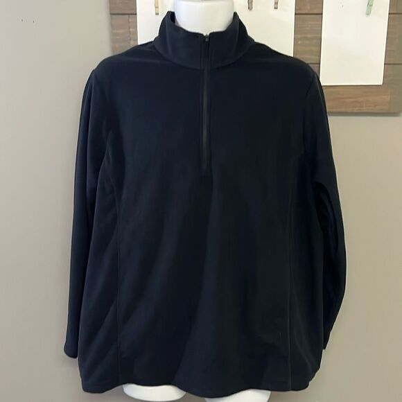 Land’s End Women Black Long Sleeve Antistatic Pullover ZipUp Fleece-1X (16W-18W) - Picture 1 of 11